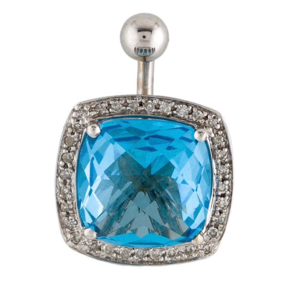 14k white gold diamond and topaz belly button ring